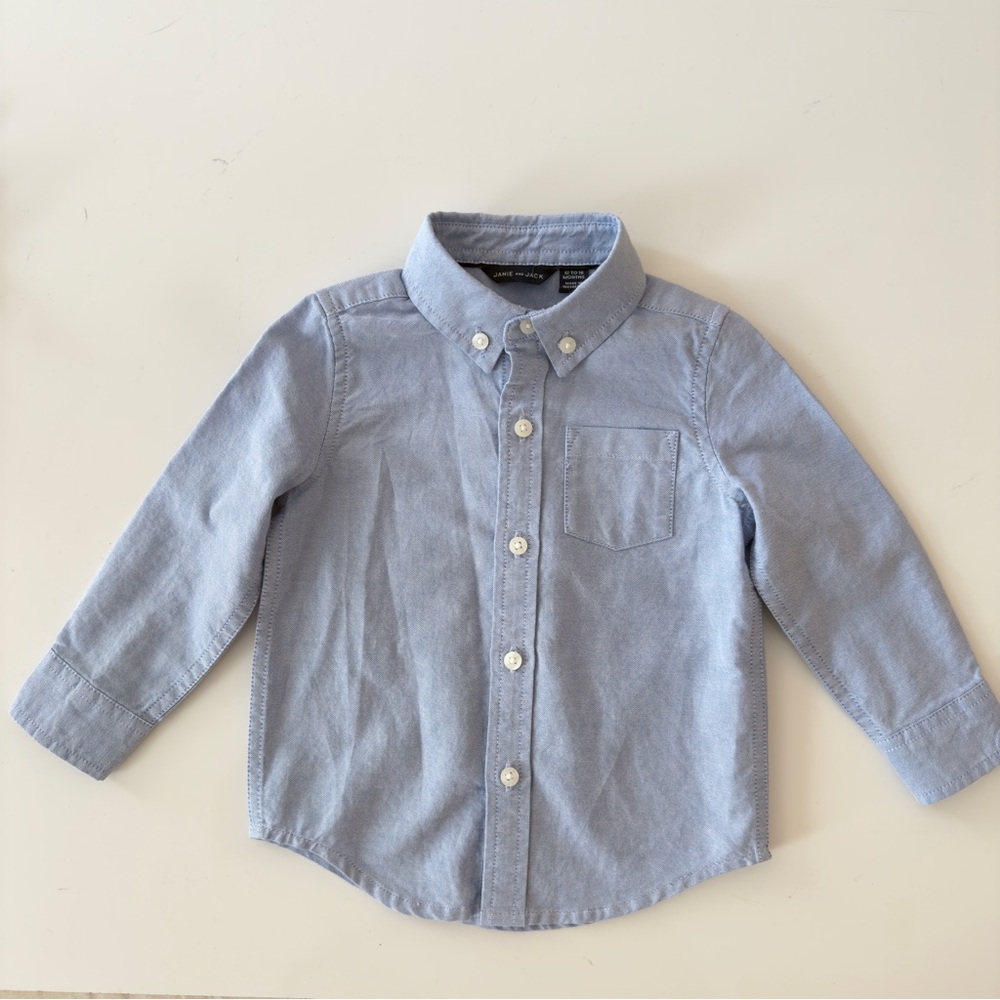 12-18 Months Janie & Jack Blue Long Sleeve Button up Shirt blue boy